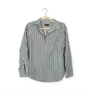 J.Crew Blue & Green Striped Cotton Poplin Popover Shirt Size S